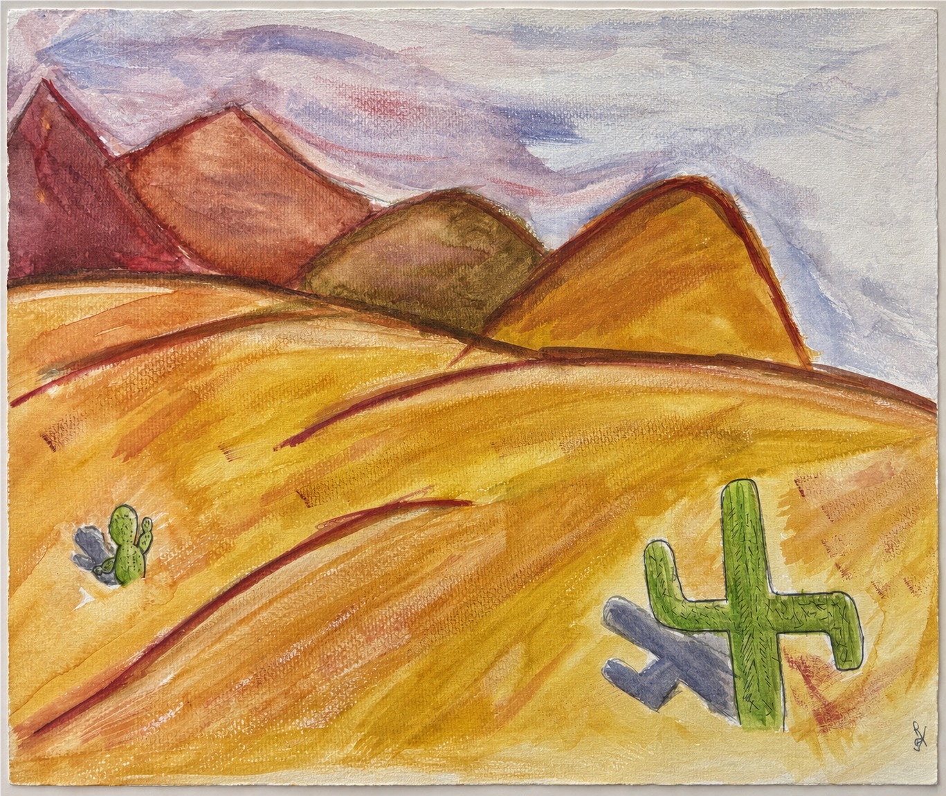 Complete A Lonely Walk in the Desert painting on paper with the artist's signature